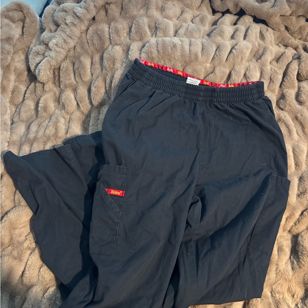 Dickies Black Scrub Pants with Red Accents